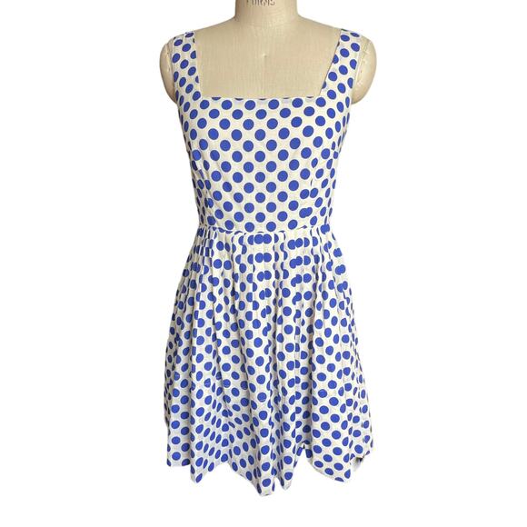 Delia's Blue on White Polka Dot Fit & Flare Pleated Cotton Sundress Size Medium - Picture 1 of 5